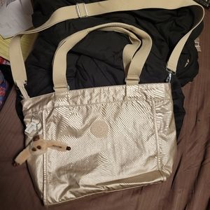 Kipling Shopper Tote Bag Metallic Gold Nylon